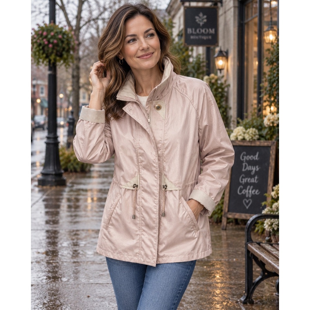 Vintage Fleet Street Petite Rain Jacket Womens M Pink Blush Cinch Waist 90s Coat
